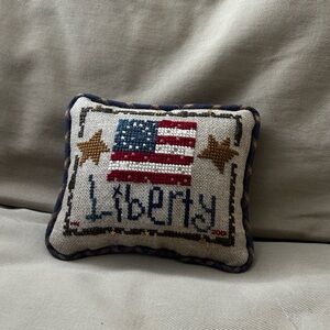 Liberty Patriotic Cross-Stitch Pillow - Navy, Red, Gold